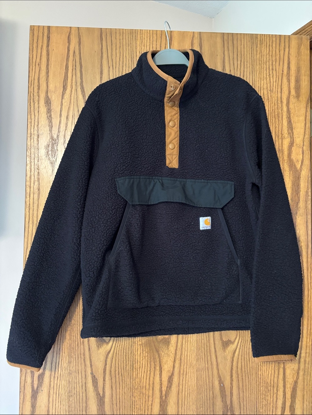 Carhartt Men's Black Sherpa Pullover with Brown Trim